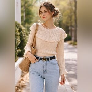 Free People Crazy In Love Pullover Sweater Boho Ruffle Knit Small